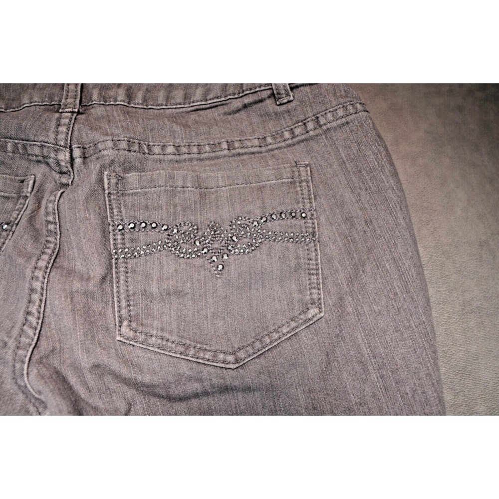 CJ Banks Womens 14W (34x27) Petite Gray Mid Rise Bootcut Denim Embroidered